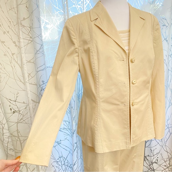 ESCADA beige tan cotton blazer jacket dress pants tank top suit matching set - Picture 4 of 16